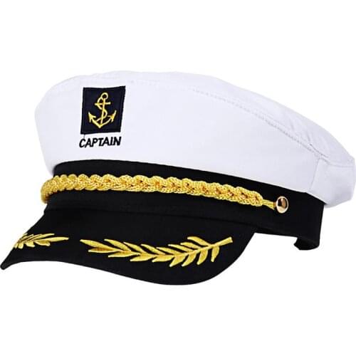 Adult Yacht Boat Ship Sailor Captain Costume Hat Cap Navy Marine Admiral Embroidered CaptainS Cap (White)
