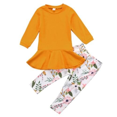 2pcs Toddler Kids Baby Girl clothes set long sleeve solid Shirt Top Dress+Leggings Set clothes 2-7y