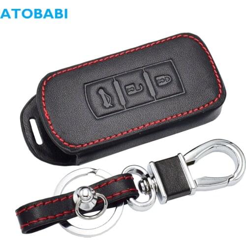 Leather Car Key Case For Mitsubishi Outlander Lancer 10 Pajero Sport ASX RVR L200 3 Buttons Smart Remote Fob Cover Keychain Bag
