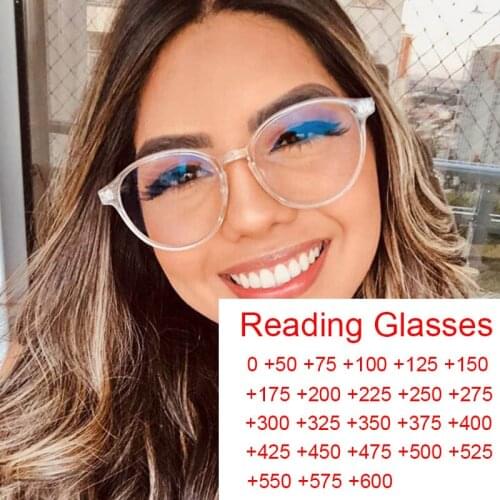 Round Transparent Blue Light Blocking Eyeglasses Presbyopia Decorative Eyes For Computer Vintage Womens Reading Glasses +2.5