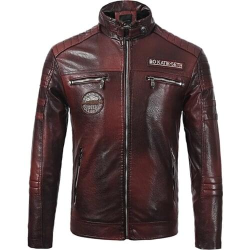 Autumn Winter Synthetic Leather Jacket Men Zipper Fleece Motorcycle Leather Jackets Coats Waterproof Biker Jacket Casual Outwear