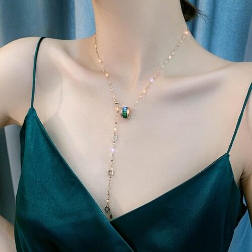 Fashion Charm Roman Numeral Green Zircon Necklace For Woman Temperament stainless steel Pendant Necklace Jewelry