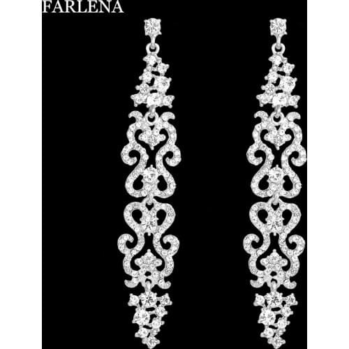 FARLENA Fashion Wedding Party Jewelry Champagne Rhinestone Drop Earrings long earrings for women