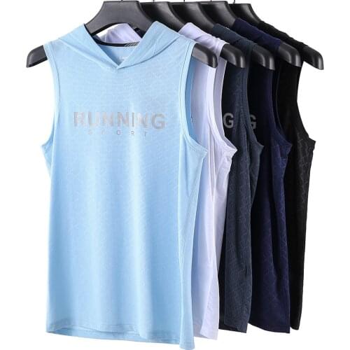 New Mens Undershirts Quick-Drying With Hat Vest Fitness Gym Clothing Running T-Shirt Sports Tank Top Football Sleeveless Gilet