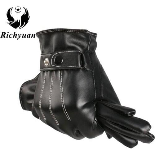 Mens Classic Black Winter Leather Gloves Outdoor Sport Driving Touch Screen Gloves Male Military army guantes tacticos