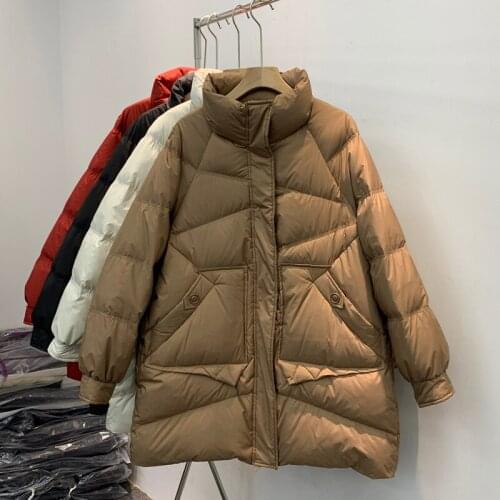 2021 New Thick Warm Down Jacket Women 90% White Duck Down Coat Female Winter Fashion kahaki Medium long Parkas Snow Outwear