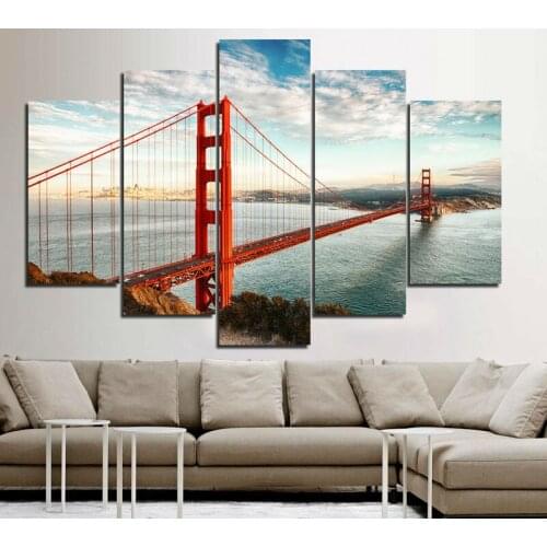 New 5 Pieces/sets Canvas Art Canvas Paintings HD Golden Bridge Decorations For Home Wall Art Prints Canvas Unframed\A97