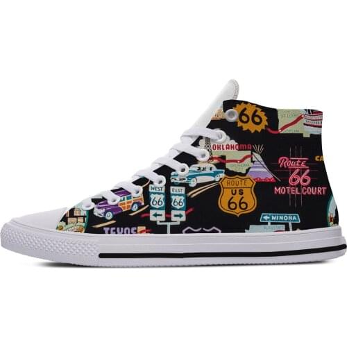 Get our Kicks on Route 66 Novelty Design Harajuku Lightweight High Top Canvas Shoes Men Women Casual Breathable Sneakers