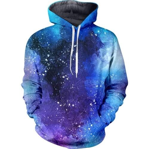 UJWI New Funny Hoodies 3D Printed Man/Woman Interesting Pullover Blue Creative starry sky Mens Clothing Unisex