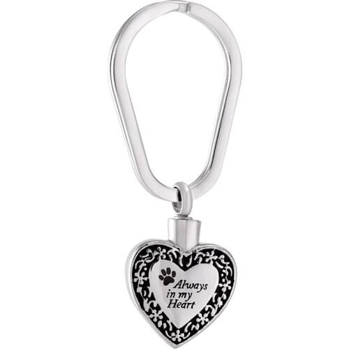 IJK2054 NEW FASHION Stainless Steel Key Chain Always In My Heart Memorial Urn Jewelry Pendant Cremation Ashes Key Ring for Pet