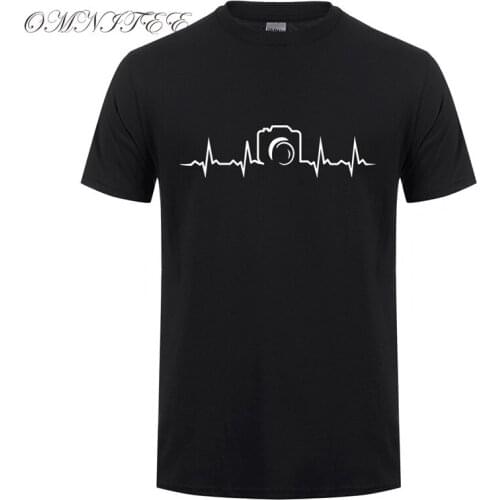 Omnitee Heartbeat of Camera T Shirts Men New Summer Short Sleeve Cotton Fashion Photographer T-shirts Tee Tops OT-605