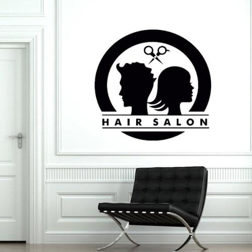 Hair Salon Logo Wall Sticker Barbershop Stylist Wall Decal Vinyl Hair Salon Decoration Removable Hairdresser Art Wallpaper Z058