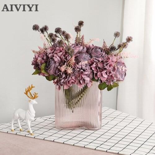 Hand Tied English Rose and Dahlia Bouquet Wedding Party Home Decor Fake Flower Christmas Decoration Artificial Flowers Plantas