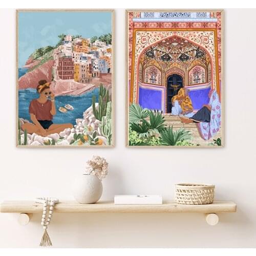Botanical Wall Art Enjoy Summer Woman Canvas Painting Mediterranean GIRL Travel India Posters and Prints Picture Home Decor