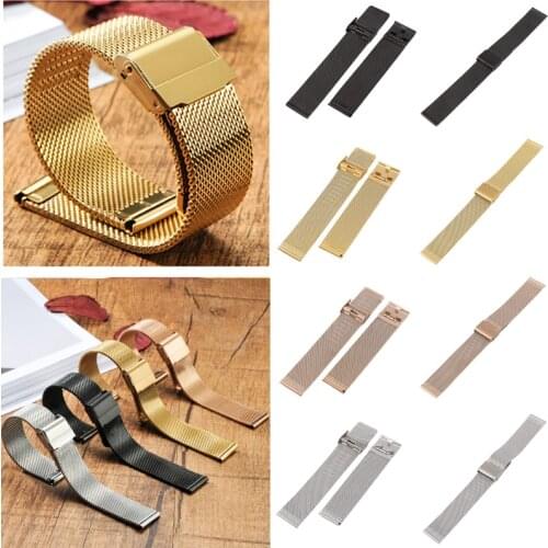 Stainless Steel Mesh Watch Band Strap Belt Hang Buckle Clasp 14 - 22mm 4colors Men Women Bracelet Replacement Strap D30