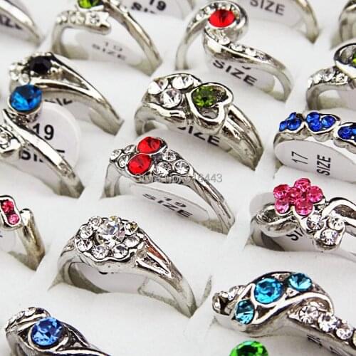 Christmas Gift 2015 Charms New Arrival 30pcs Mix CZ Rhinestones Fashion Women Girls Silver P Rings Wholesale Jewelry Lots A-095