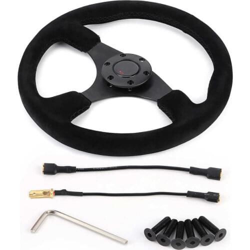 14in/350mm for MOMO Style 6-Bolt Black Suede Racing Steering Wheel Black Stitching with Horn Button Suede/Alcantara Leather
