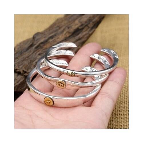S925 Sterling Silver Jewelry Thai Silver Takahashi Goro Simple Eagle Double Carved Head mens Open Ended Bangle