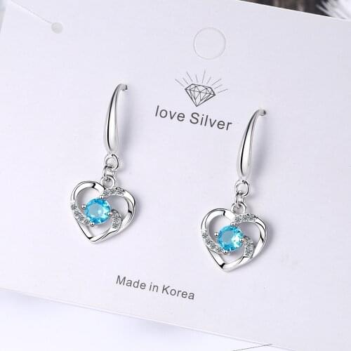 925 Sterling Silver Crystal Heart Drop Earring for Women Girls Jewelry Brincos Female pendientes eh475