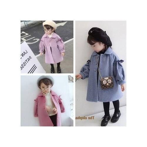 Cute Kids Girls Long Coat Baby Girl Velvet Thicken Turn-down Collar Jacket Winter New Childrens Woolen Coats for 3-8 Years Old