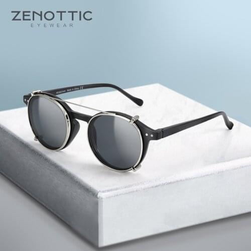 ZENOTTIC Steampunk Round Clip On Sunglasses Men Women Sunglasses Polarized Lens Magnetic Removable Optical Computer Glasses