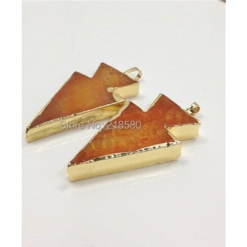 SP-009 Orange Agates Arrowhead Pendant with Gold Trim