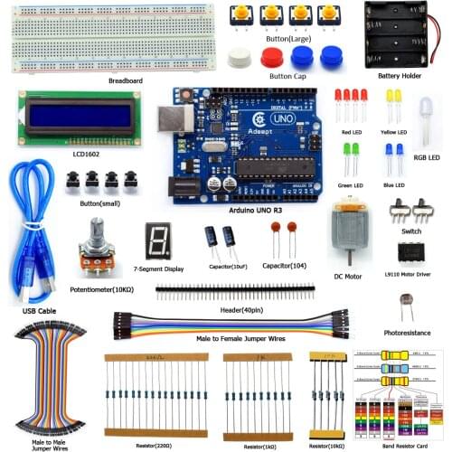 Adeept Starter Kit for Arduino UNO R3, LCD1602, Breadboad, DC Motor, Starter/Beginner Kit for Arduino with Guidebook and C Code