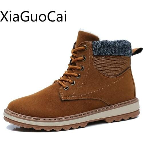 Warm Plus Cotton Mens Casual Winter Boots Color Matching Suede High Top Mens Boots Lace Up Male Winter Snow Boots