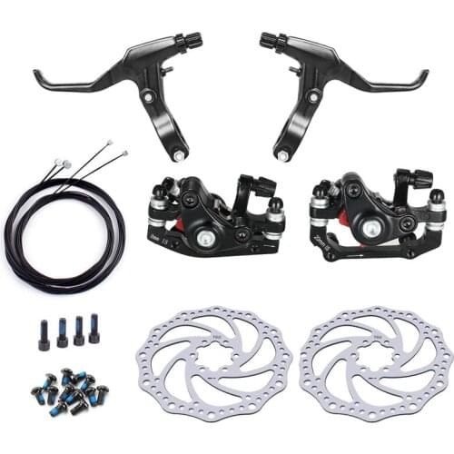 Bicycle Rear Disc Mechanical Brake Mountain Bike Front & Rear Set With 160mm Rotors Built-in Wide Brake Pad Cycling Double Brake