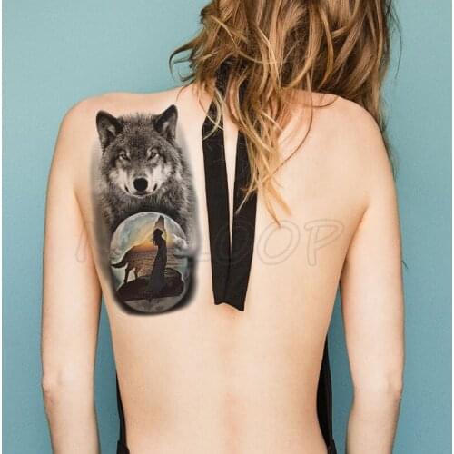 Temporary Tattoo Stickers Snow Wolf Crystal Ball Fake Tatto Waterproof Tatoo Back Leg Arm Belly Big Size for Women Men Girl