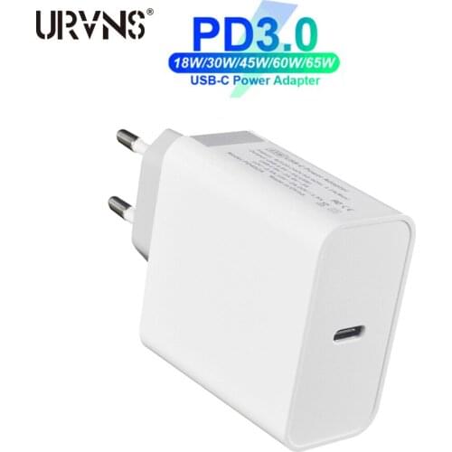 URVNS 30W 45W 60W 65W 87W Type-C PD Fast Travel Charger USB C Power Adapter For MacBook Pro 13 15 16 / Air iPhone 11 8 Samsung