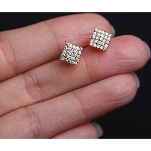 Morivovog 925 Sterling Silver Full Zircon Square Stud Earrings Ladies 14K Gold Minimalist Luxury Earrings Girls Office Jewelry