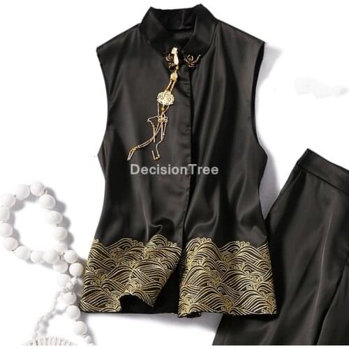 2021 embroidery qipao women vintage knitted vests coats solid button casual women cloths loose vests chinese style