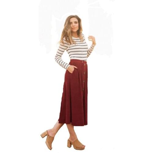 Womens British best selling new solid color front and middle fake buckle womens dress skirt half skirt