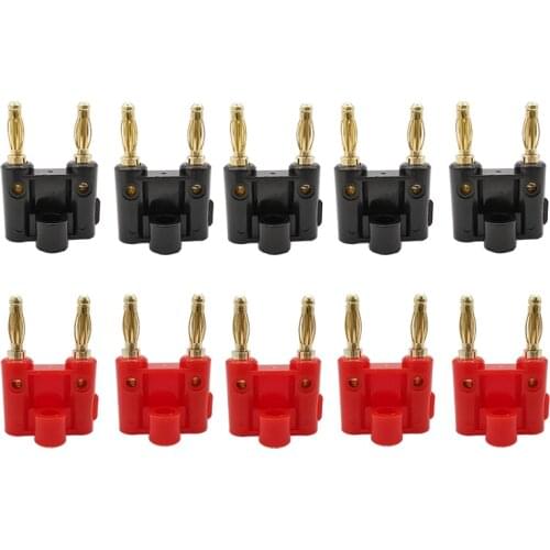10Pcs/5Pair Double Row 4mm Banana Plug Connector Speaker Amplifier Plug Jack Twin Banana Terminal Couple Banana Plug Adapter