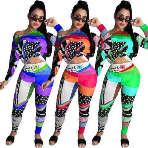 18AC8226 Autumn Winter Women Casual Home Multicolor Print Strapless Two Piece Set Top and Pants Tracksuit Sweatsuit Outfits
