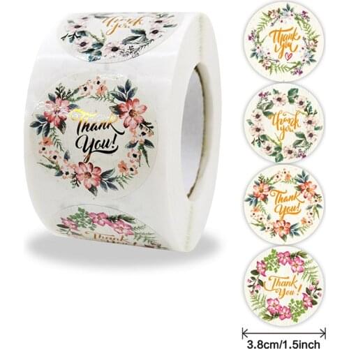 500pcs/Roll Beautiful Flower Series Thank You Decoration Sticker Fashion Office School Stationery Box Seal Stickers