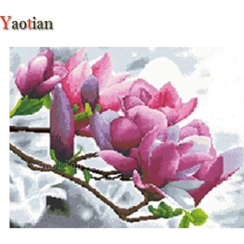 Diamond Painting 5D Diamond Mosaic Magnolia Pink Flower Cross Stitch Kit Diamond Embroidery Full Square Drill Handmade Decor New