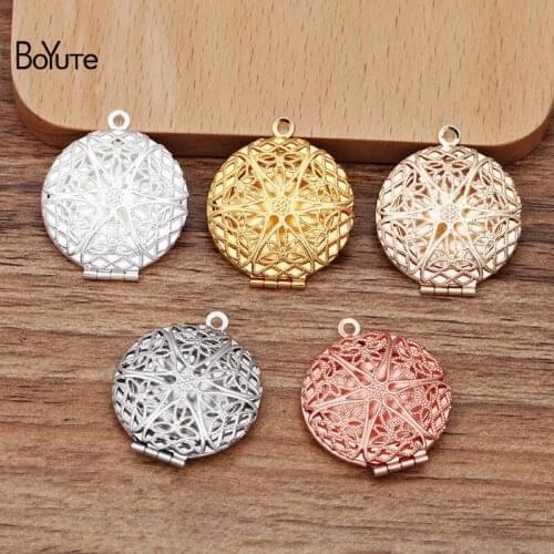 BoYuTe (10 Pieces/Lot) 27MM Filigree Locket Round Photo Locket Pendant Metal Brass Vintage Jewelry Pendant