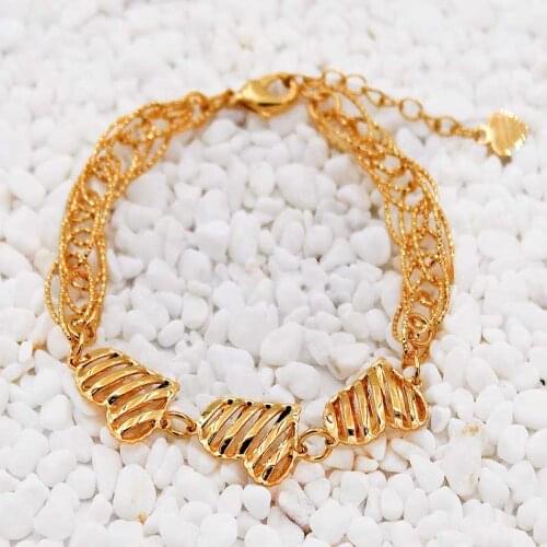 Trendy Charm Gold heart Copper Bracelets Beaded Bracelet For Women Girl Fashion Jewelry Accessories Wedding Party Birthday Gift