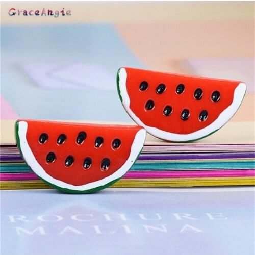 10pcs Resin Watermelon flatback For phone case 33*17mm Fruit Earrings Brooches pins Keychain DIY Crafts Christmas Embellishment