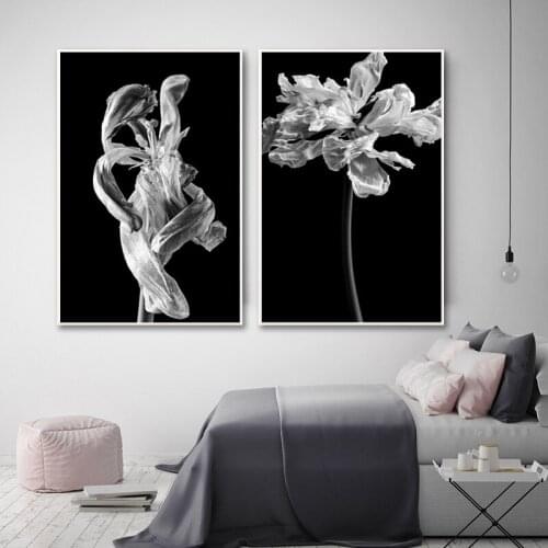 Black White Flowers Botanical Photography Poster Canvas Print Floral Plant Abstract Paintings Wall Art Picture Living Room Decor