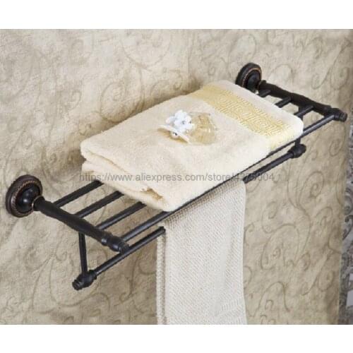 Black Oil Rubbed Brass Artistic Towel Rack,towel Shelf with Bar,towel Holder Bathroom accessories Wall Mounted Nba210