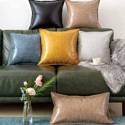 Home Decor Soft PU Leather Pillow Cover Yellow Black Grey Decorative Cushion Cover 60x60cm Sofa Throw Pillows Car Pillow Sham