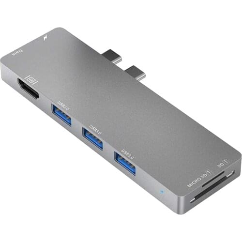 Dual Type-C 8 in 2 Hub for MacBook 2016 2017 2018 Pro SD/TF card reader HDMI Adapter 3 USB3.0 Data transfer USB3.0 USB-C Hub