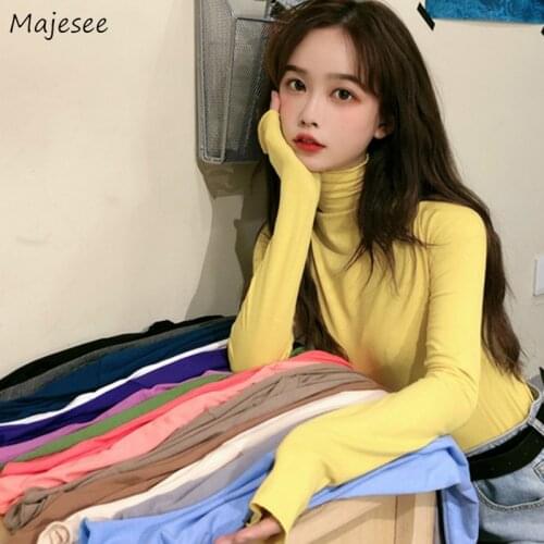 Long Sleeve T-shirts Womens O-neck Candy Color High Elasticity Solid Basic Simple Ladies Leisure Soft All-match Autumn Chic Ins