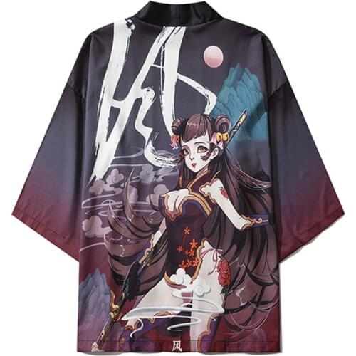 Japanese Kimono Cartoon Anime Print Cosplay Robe Summer Fashion Cardigan Yukata Obi Harajuku Women Men Traditional Asian Clothes