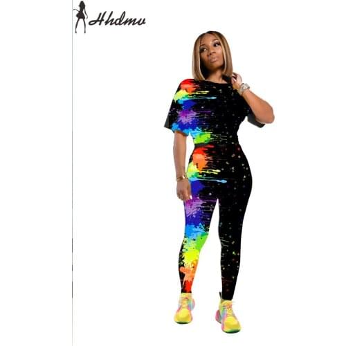 HHDMV 2020 Hot Popular Fancy Regular Daily Casual Young Casual Tracksuits Short Sleeve Top Long Pants Slim Women 2 Piece Set