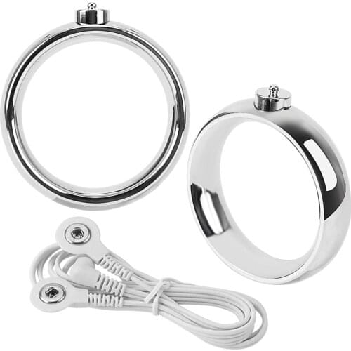 IKOKY Cock Rings Stainless Steel Sex Products Penis Rings Adult Games Delay Ejaculation Electric Shock Sex Toys for Men