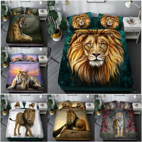 Bedding Set King of the forest lion tiger European style 2/3pcs soft Family student dormitory Quilt cover pillowcase